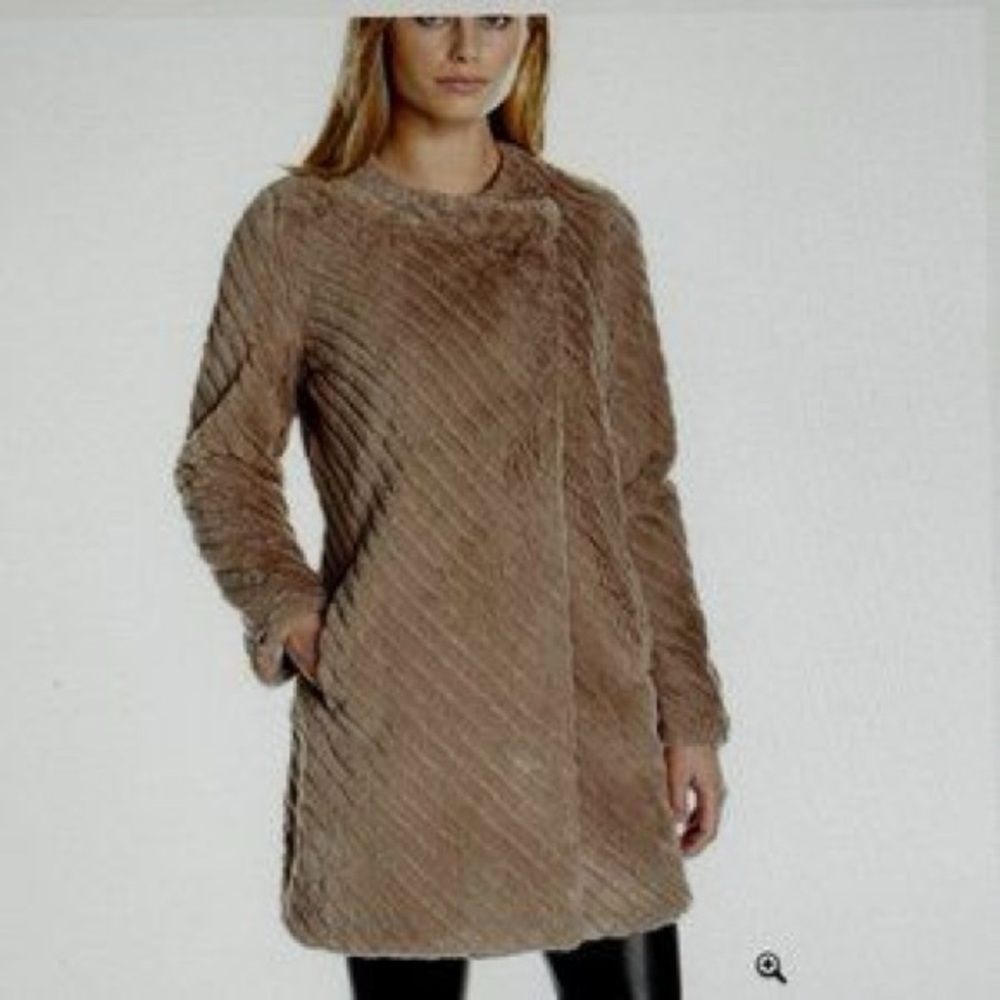 BB Dakota Taupe Faux Fur Long Coat